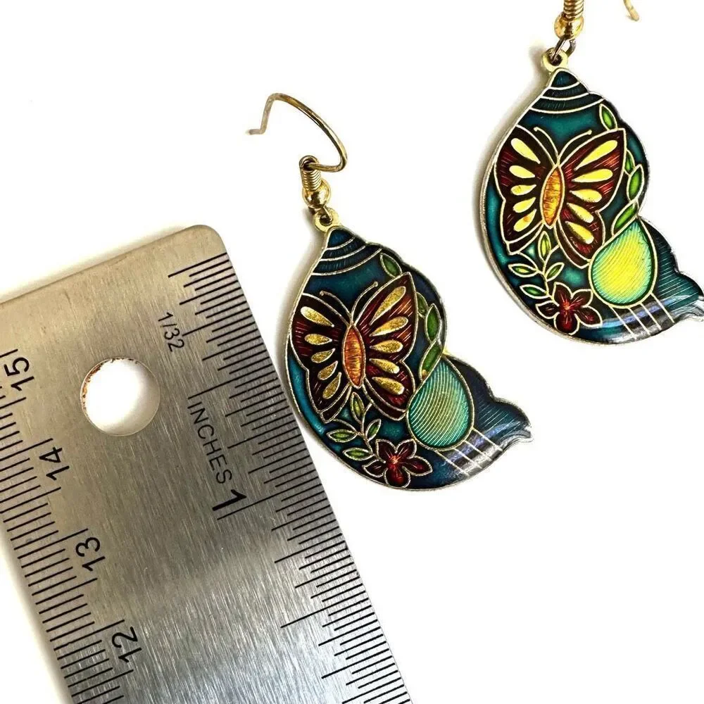 cloisonné butterfly  drop earrings